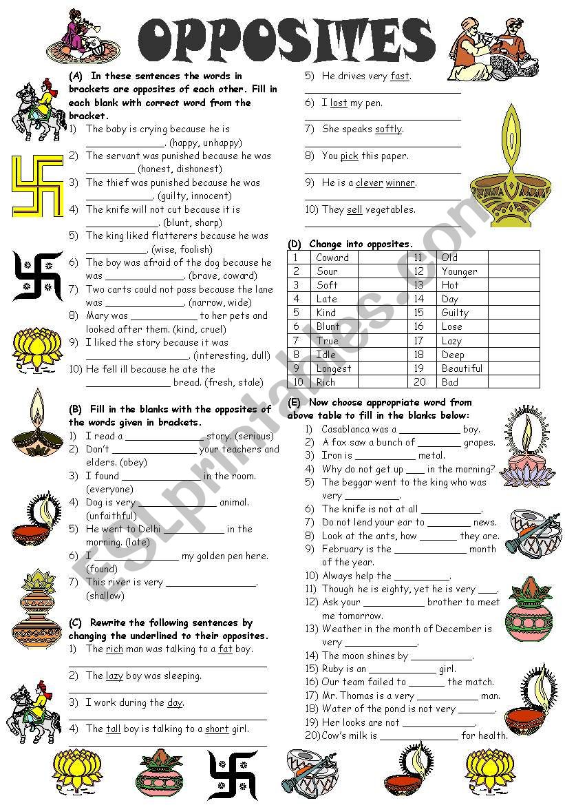 Exercises on Opposites (Editable with Answer Key)