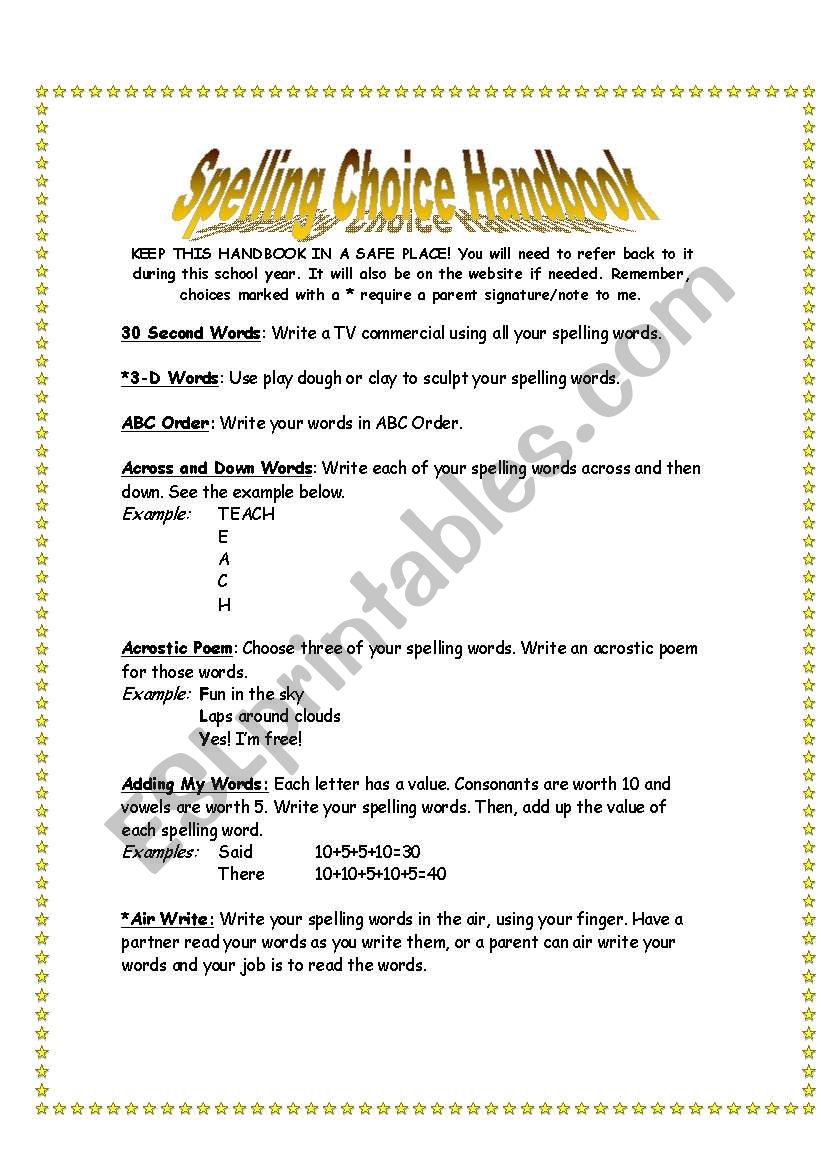 Spelling Activities worksheet