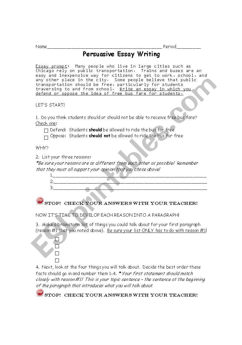 Persuasive Writing Organizer worksheet