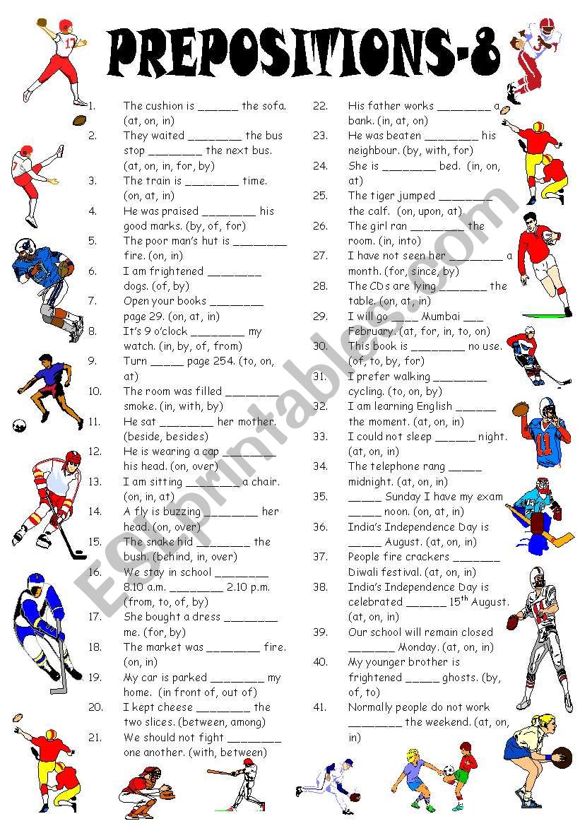 Prepositions-8 (Editable with Answer Key)