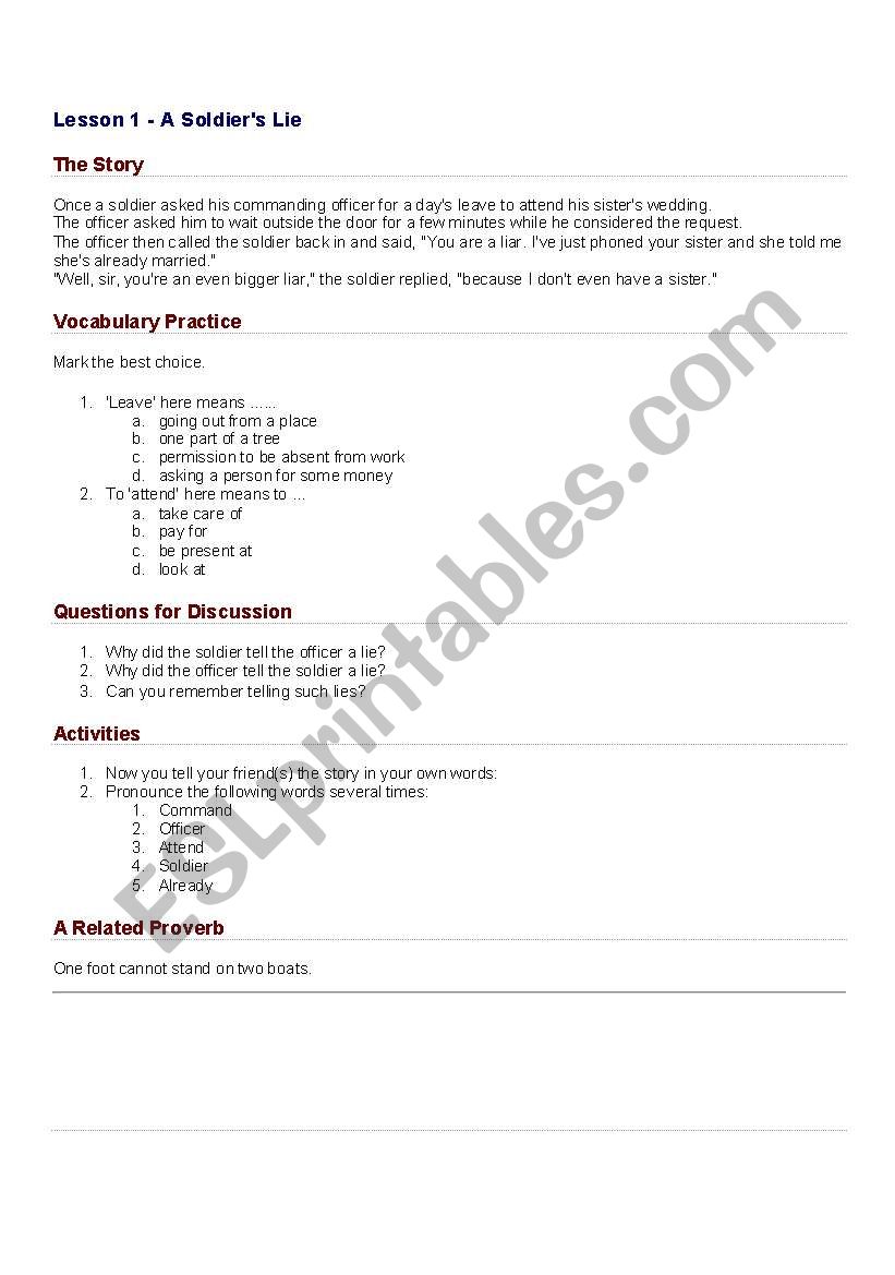 10 Conversations worksheet