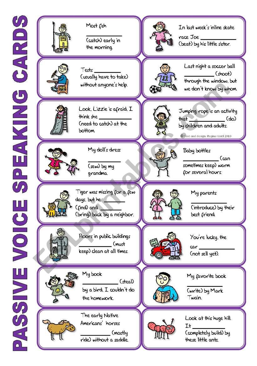 SET 5: Passive voice / tenses / adverbs of frequency / irregular verbs / modals - worksheet OR speaking activity (purple series)