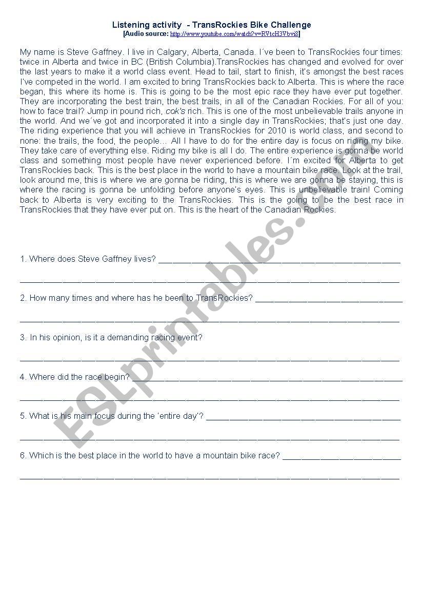 Transrockies Listening worksheet