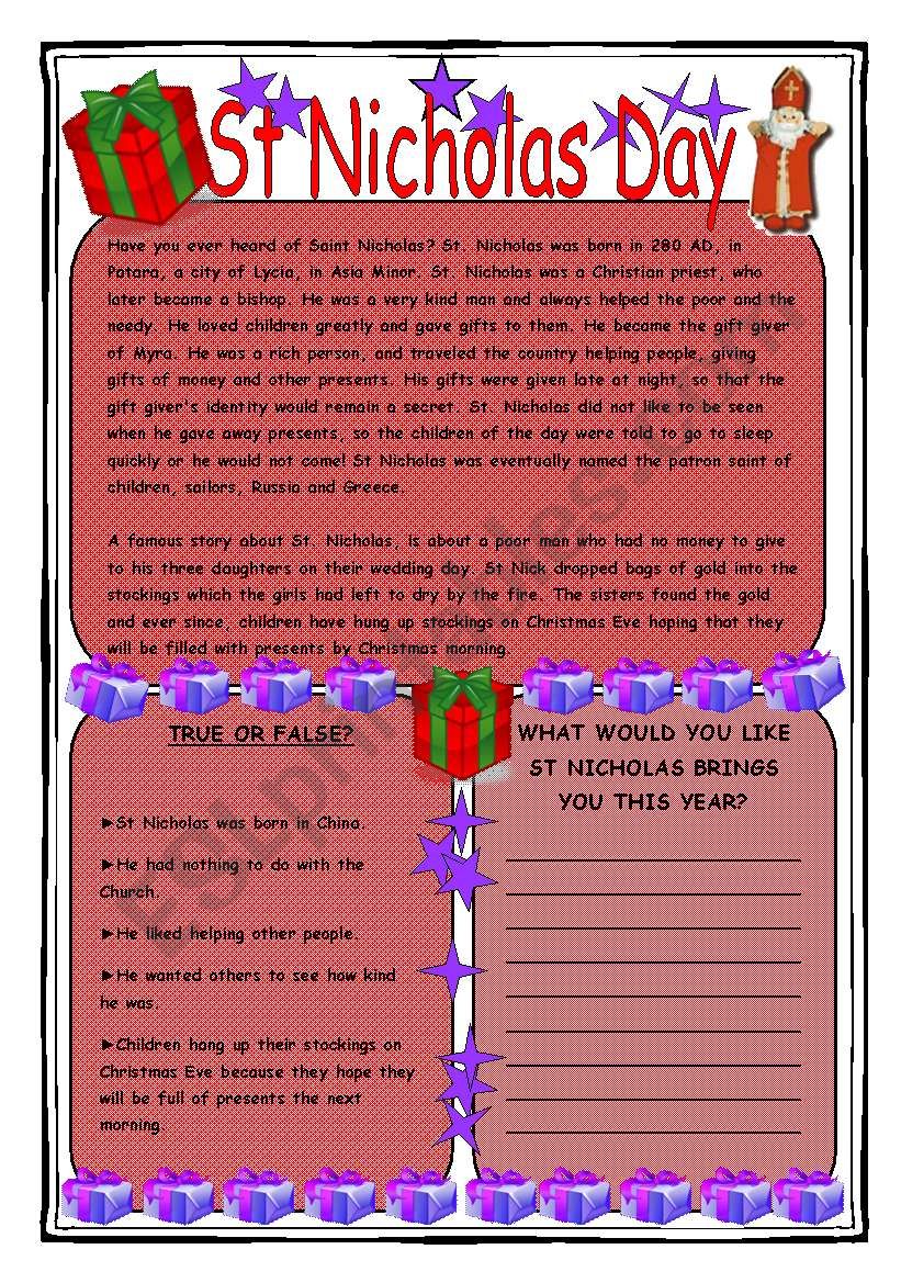 St Nicholas Day ESL worksheet by Andrea cro 