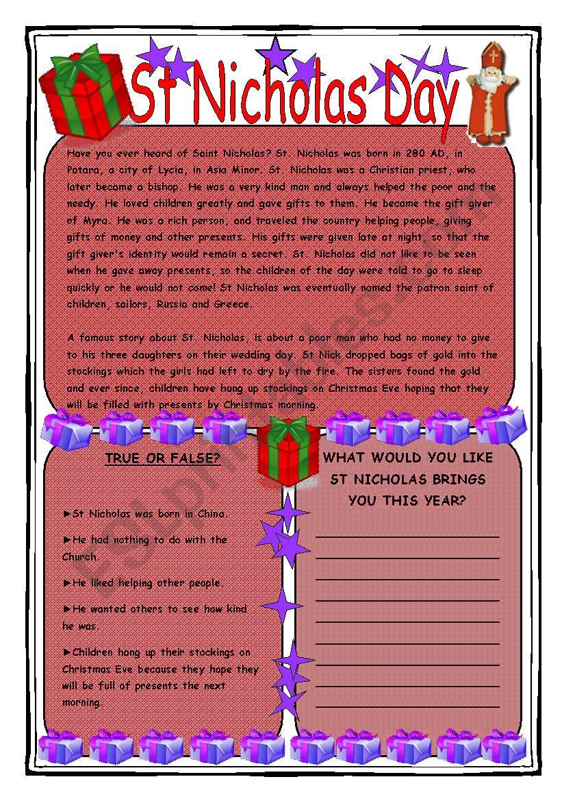 St Nicholas Day worksheet