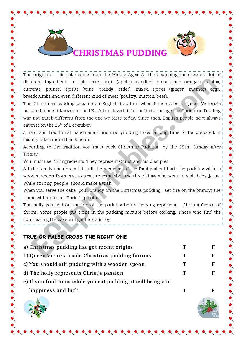CHRISTMAS PUDDING READING worksheet