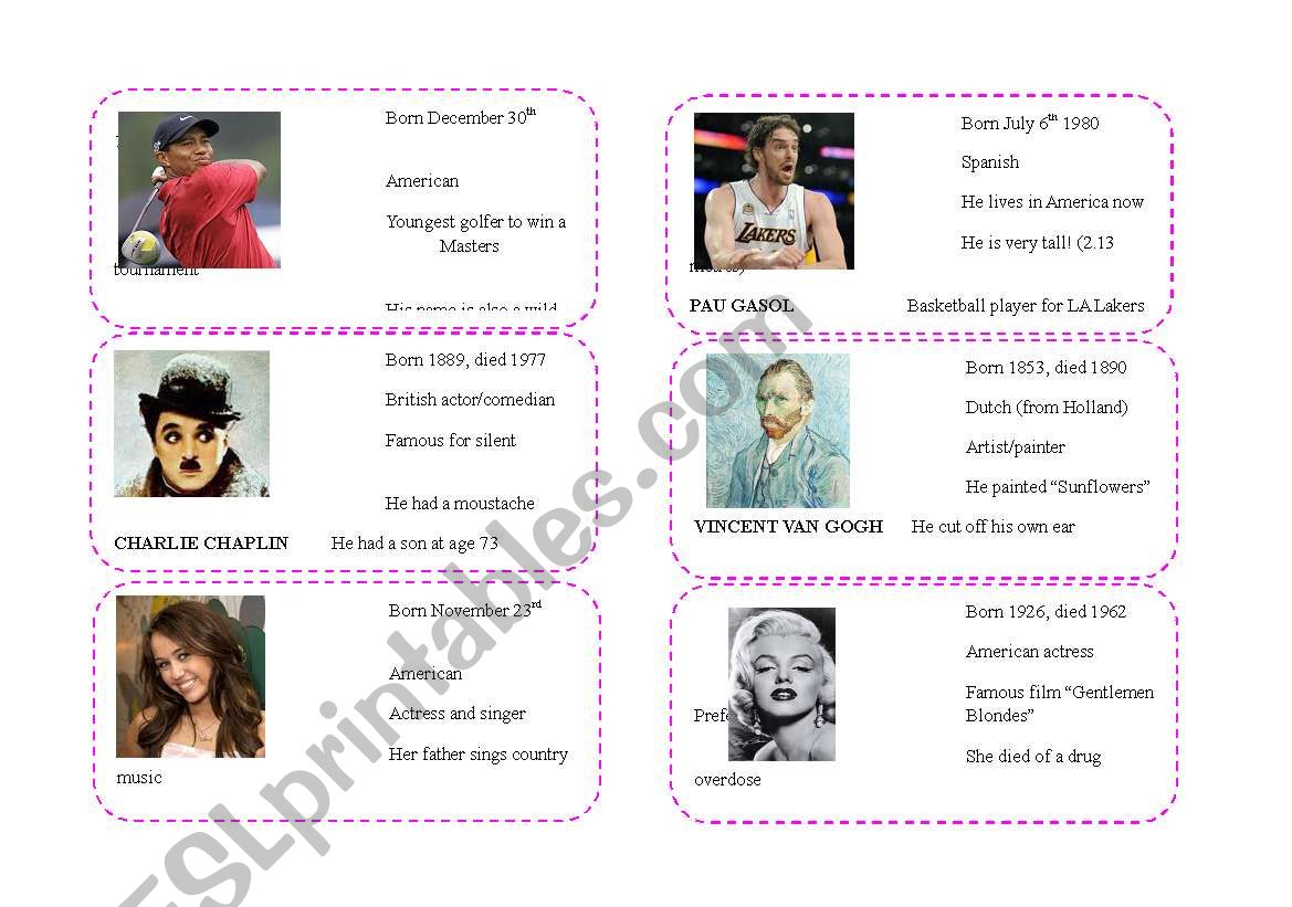 Guess Who famous people celebrities flashcards part 1