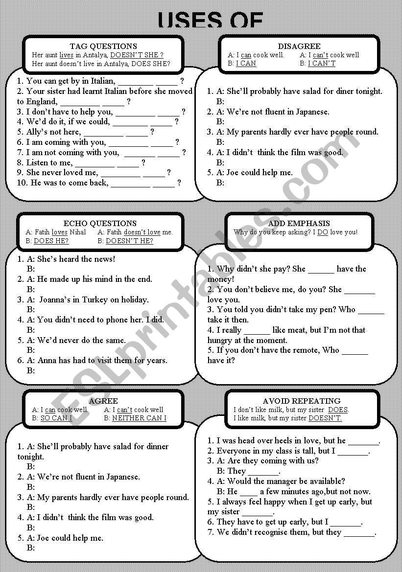 USES OF AUXILIARY VERBS worksheet