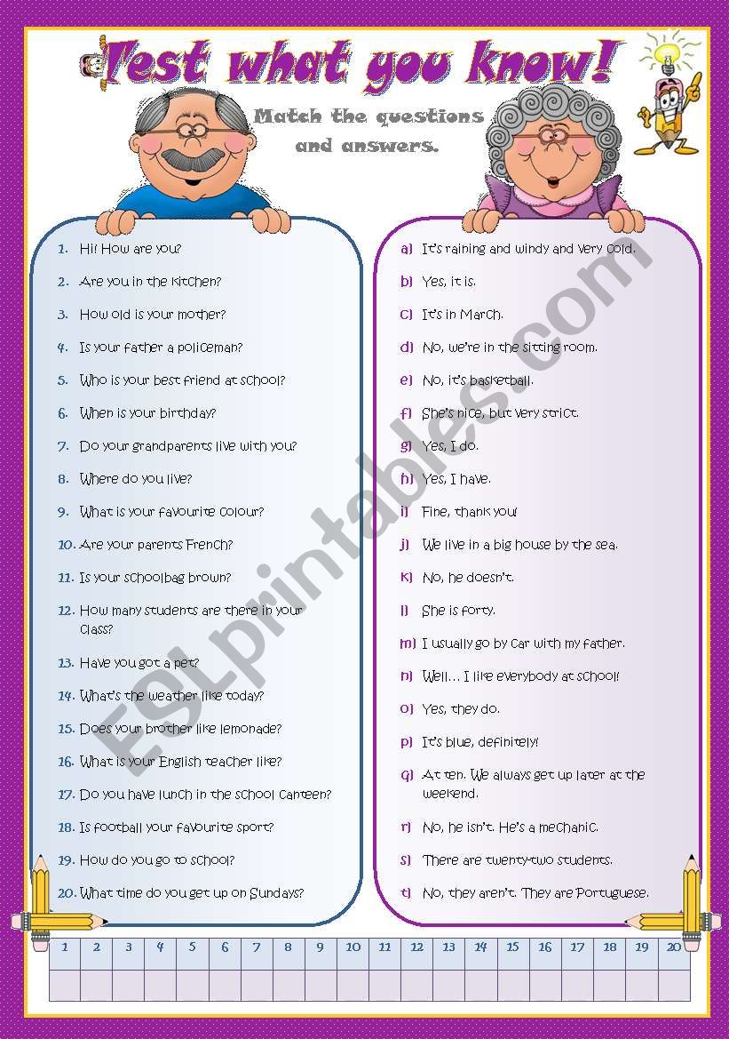 TEST WHAT YOU KNOW! worksheet