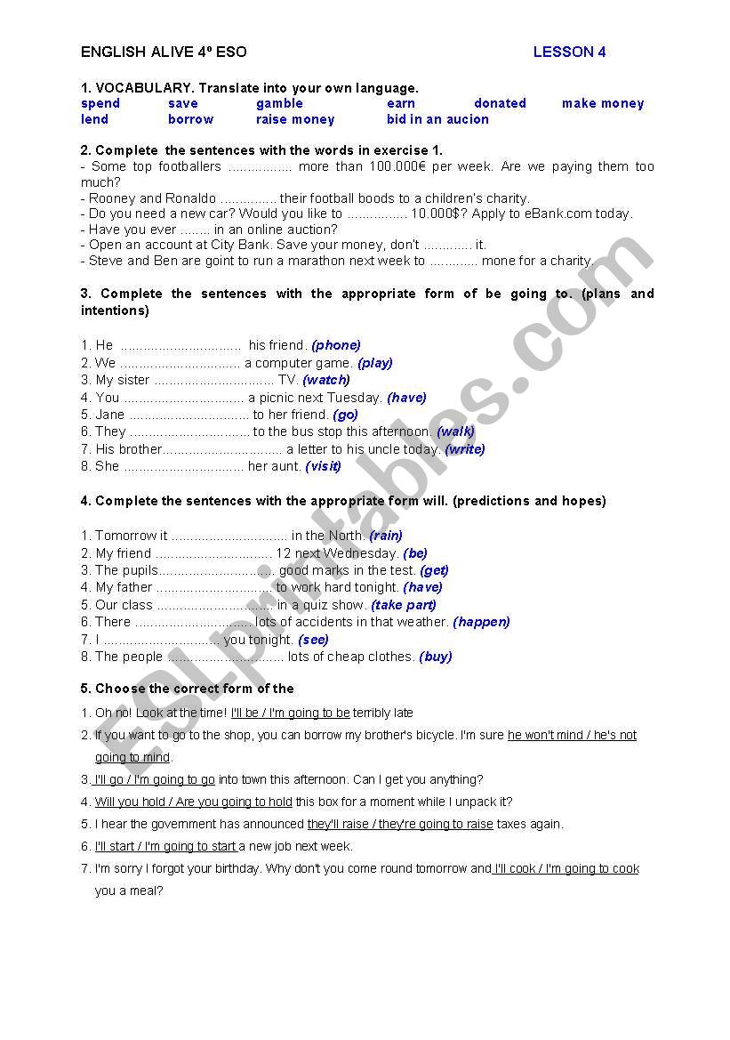 ENGLISH ALIVE 4 ESO - PRACTICE TEST - UNIT 4