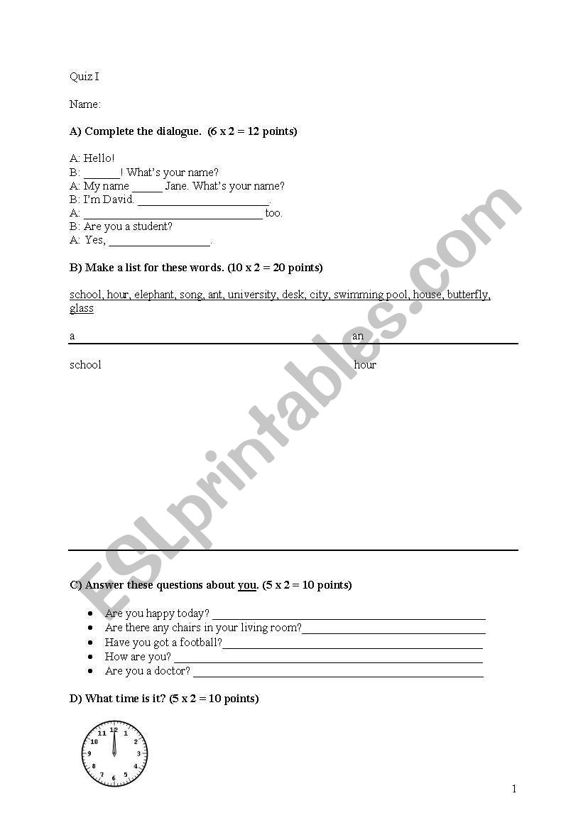 Quiz for kids  worksheet