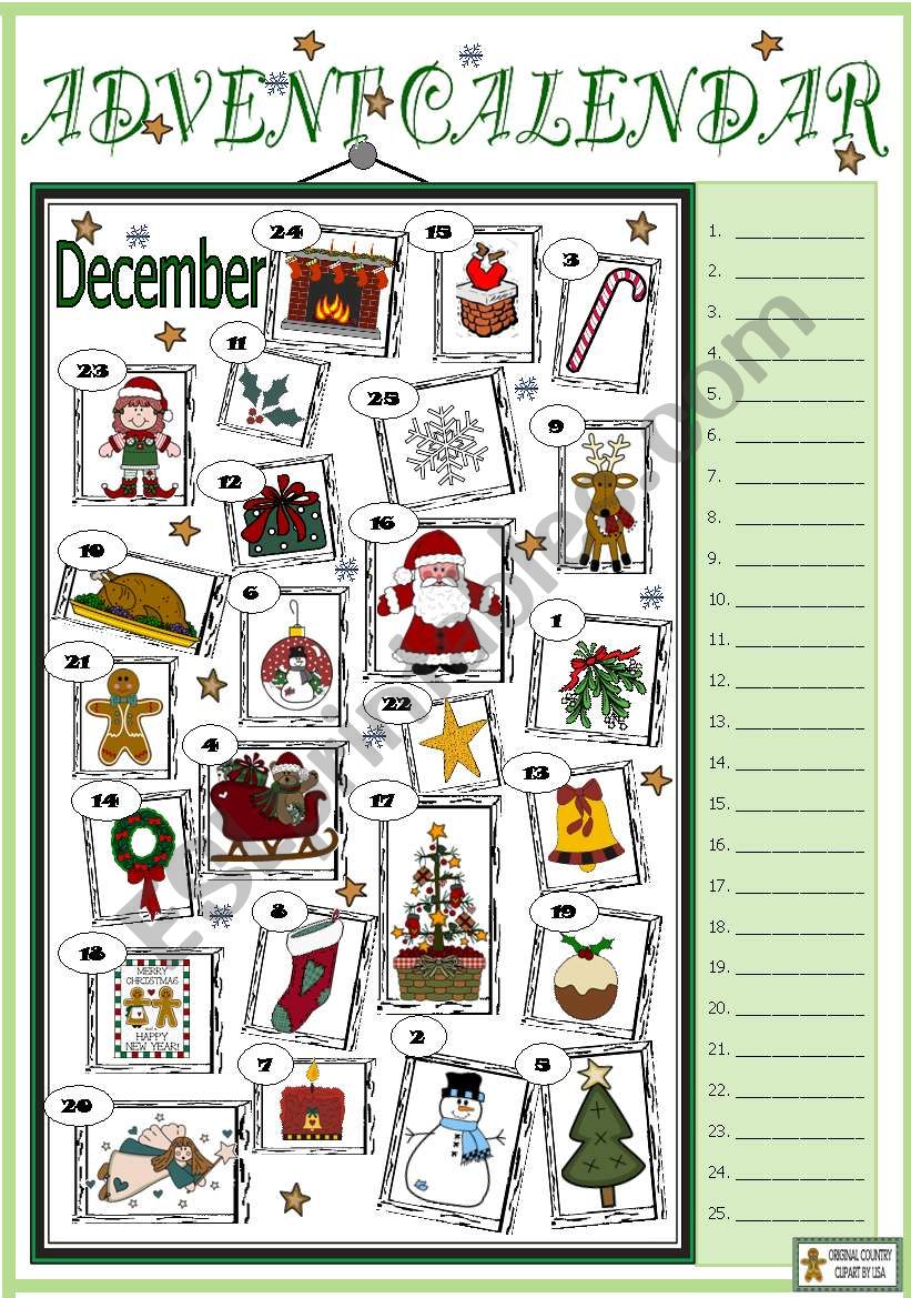 Advent Calendar worksheet