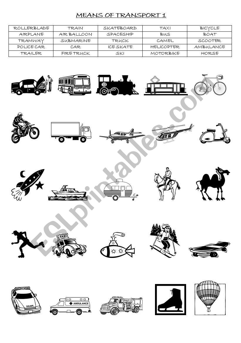 MEANS OF TRANSPORT : MATCHING EXERCISE (PART 1/3 )