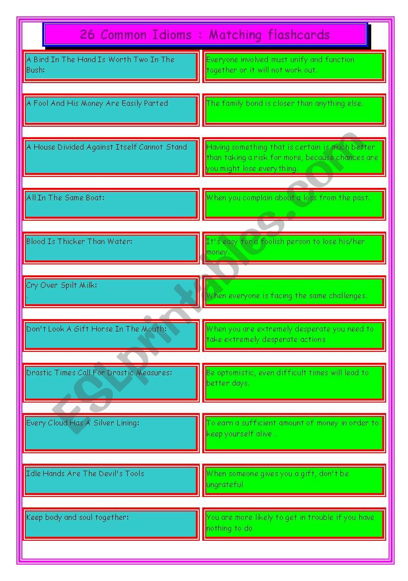  Common Idioms : Matching flashcards