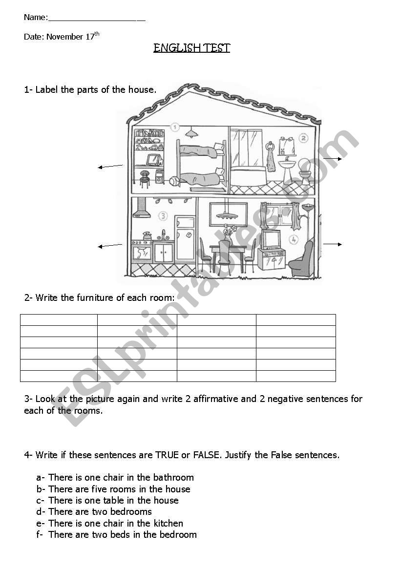 parts of the house worksheet