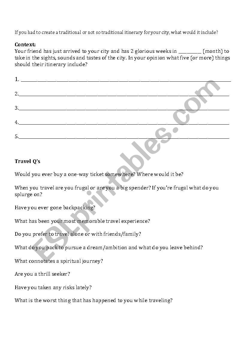 Travel lesson plan worksheet