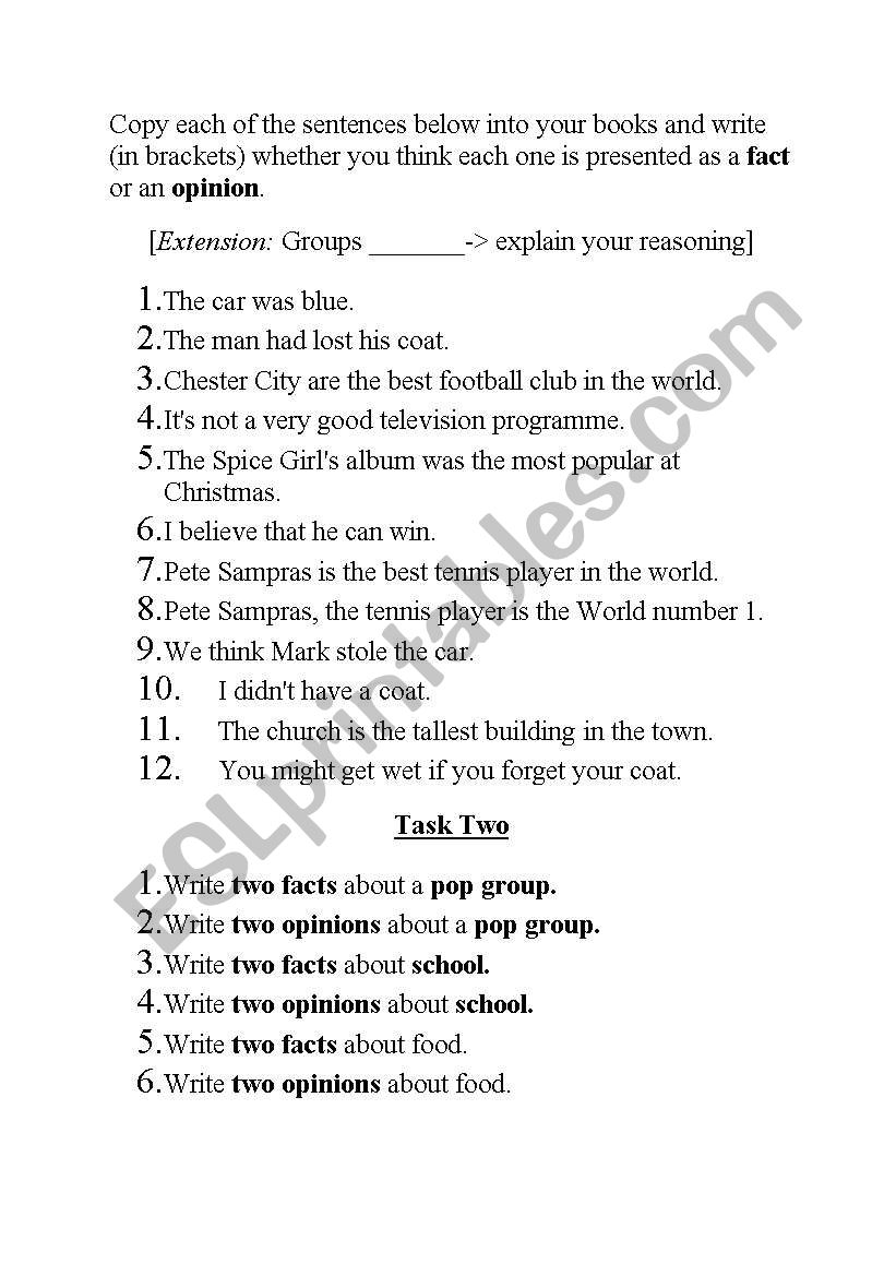 Facts worksheet