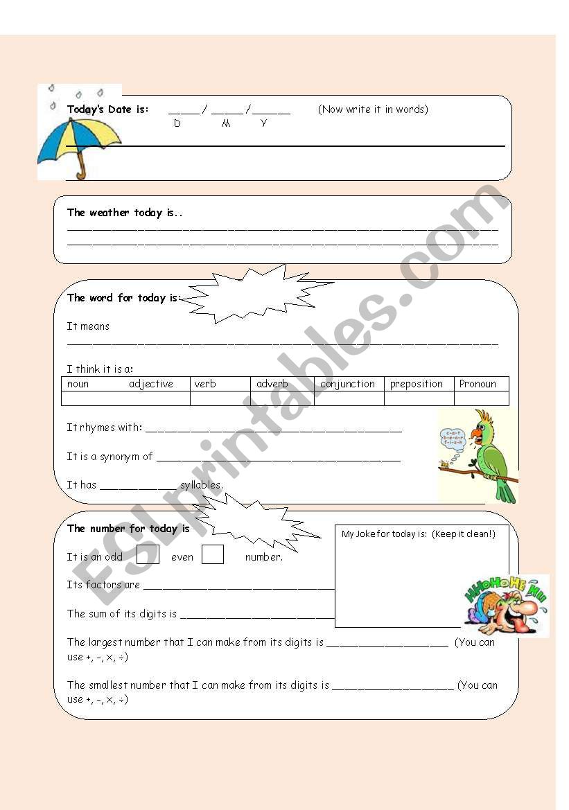 Starting the day worksheet