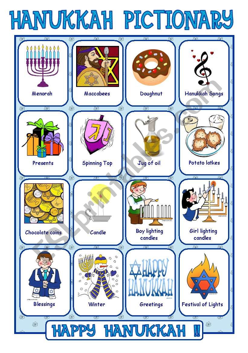 Hanukkah Pictionary worksheet