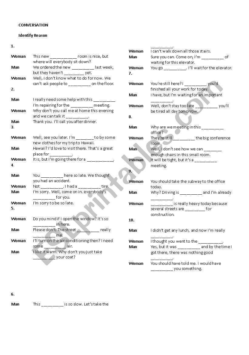 Identifying reason worksheet