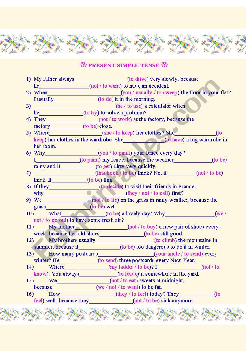 Present Simple Tense.  worksheet