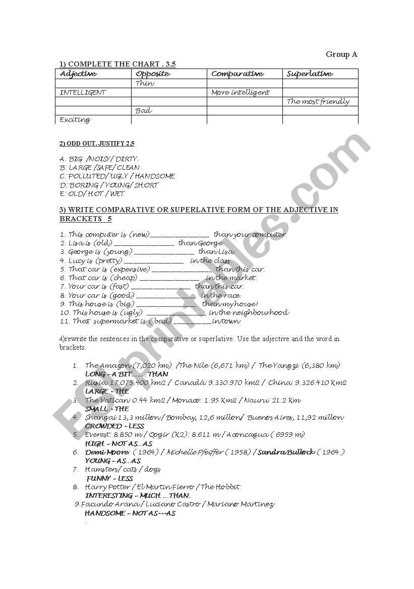 comparative and superlative worksheet