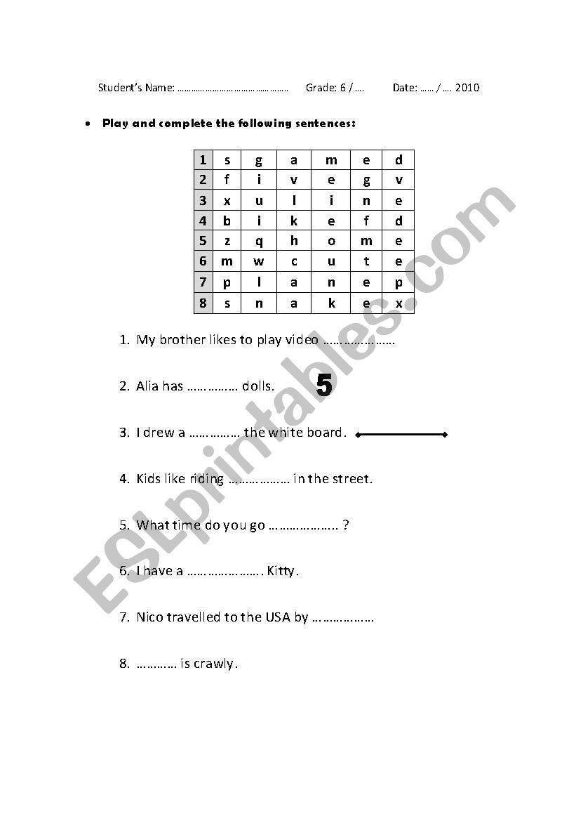 Crossword Game worksheet