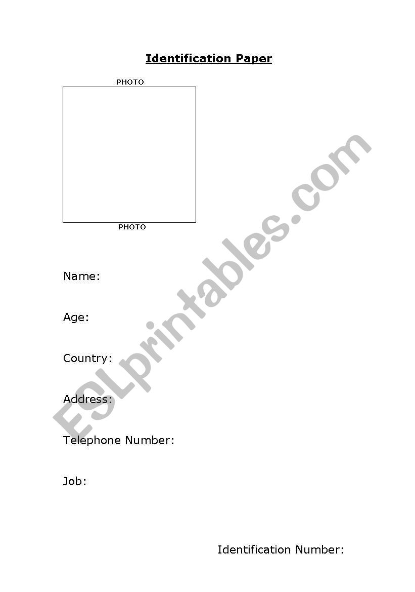 Identification Paper worksheet