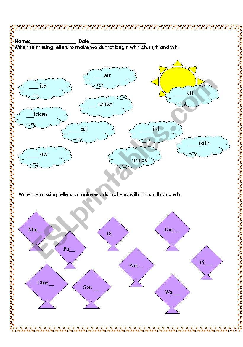 Phonics( Ch,Sh,Th and Wh) worksheet