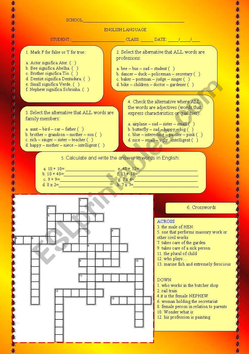 General vocabulary  worksheet