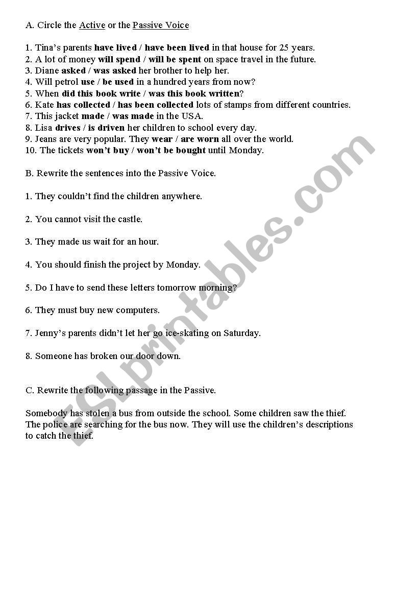 passive voice test worksheet