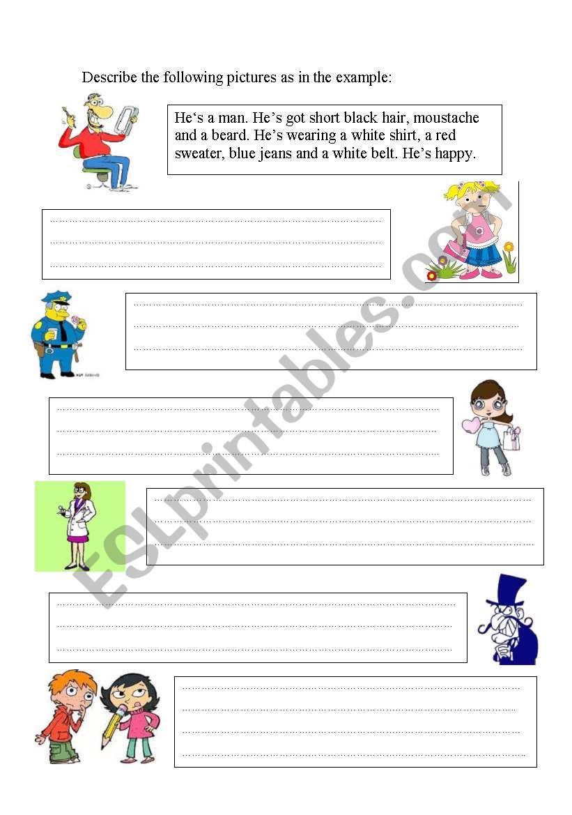 Describing pictures worksheet