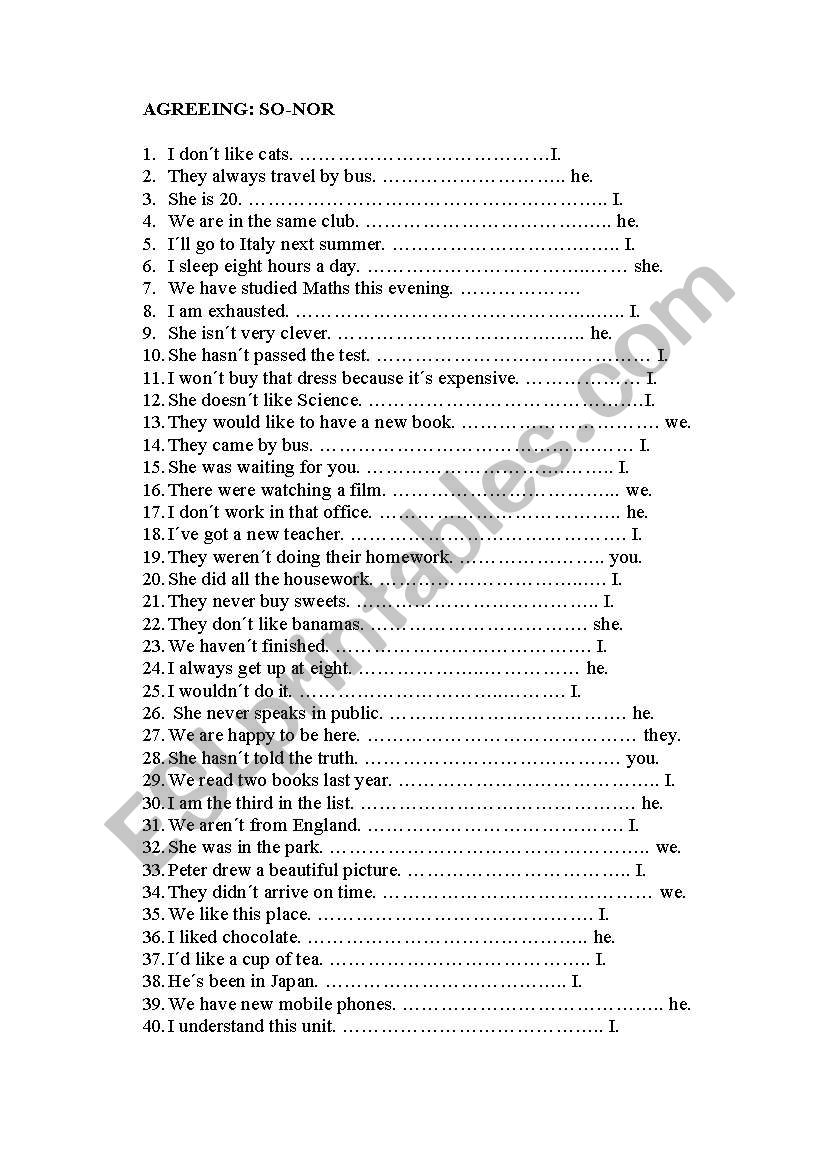 AGREEING worksheet