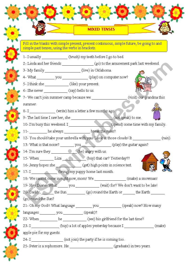 mixed tenses exercises - ESL worksheet by inciska