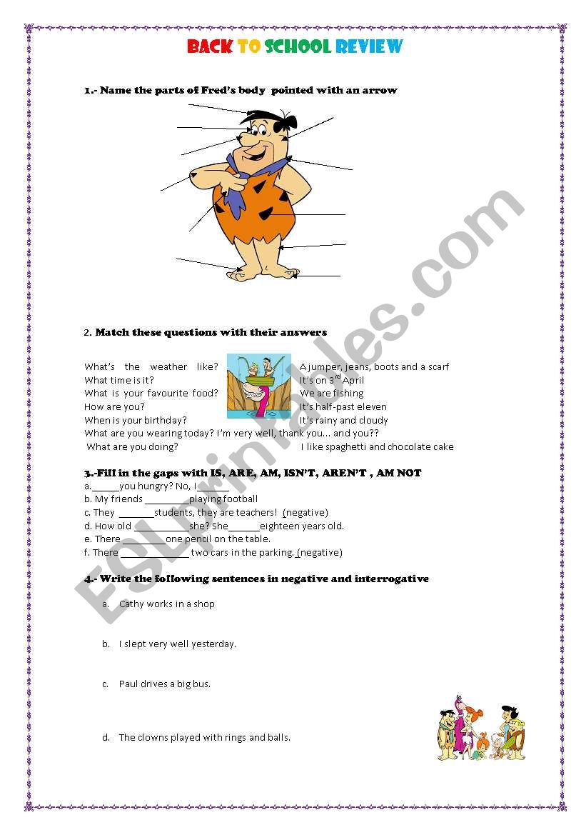 BACK TO SCHOOL REVIEW worksheet