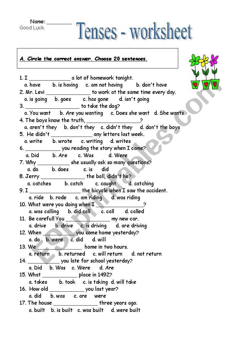 Tenses - review worksheet