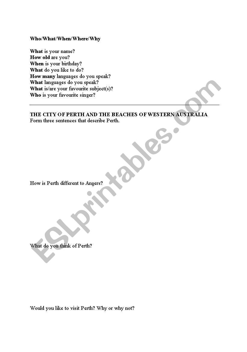Describing cities worksheet