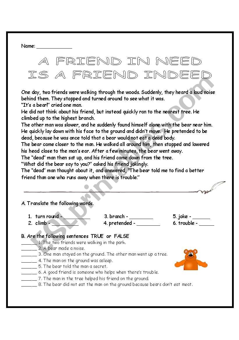 Friendship worksheet