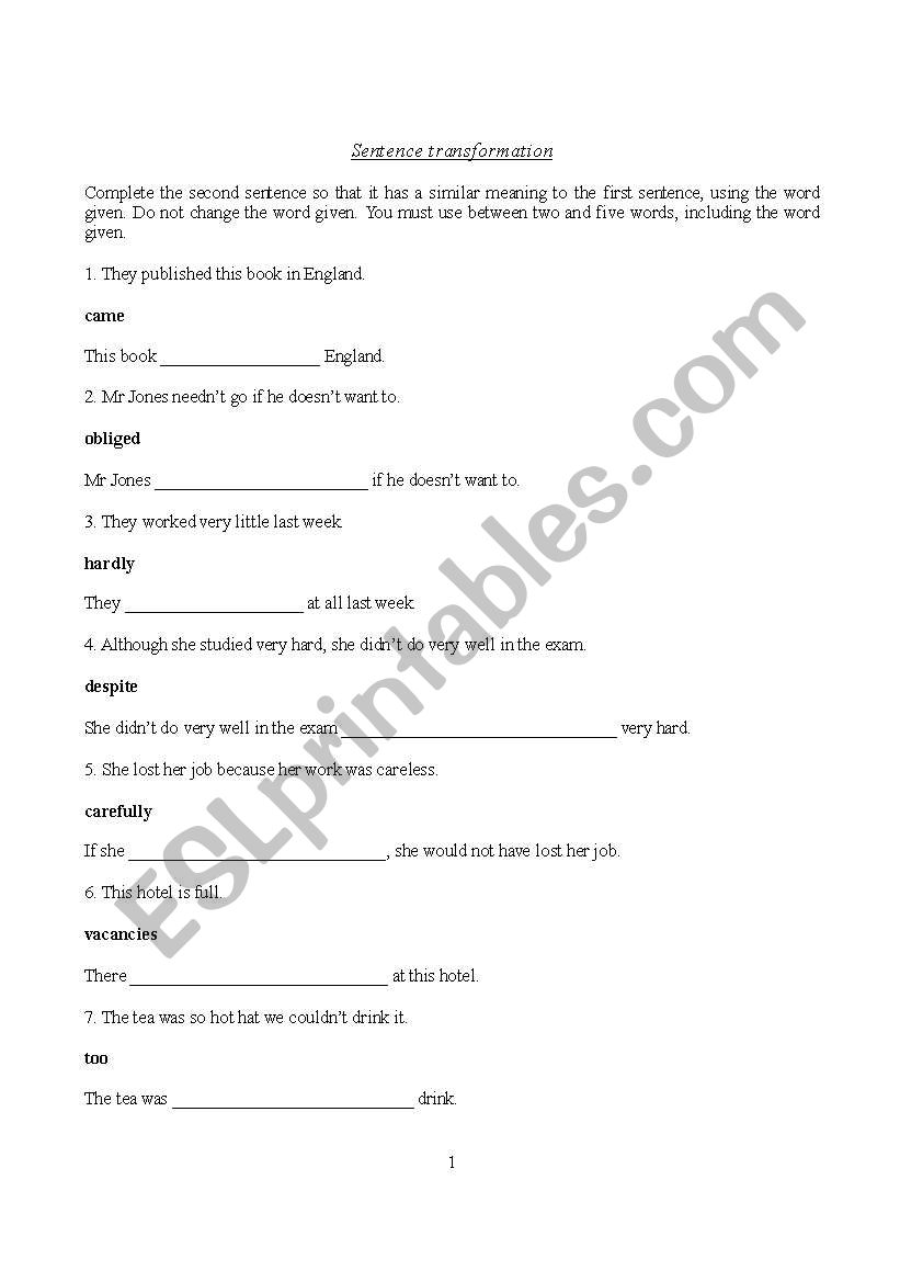 Sentence transformation (test) FCE