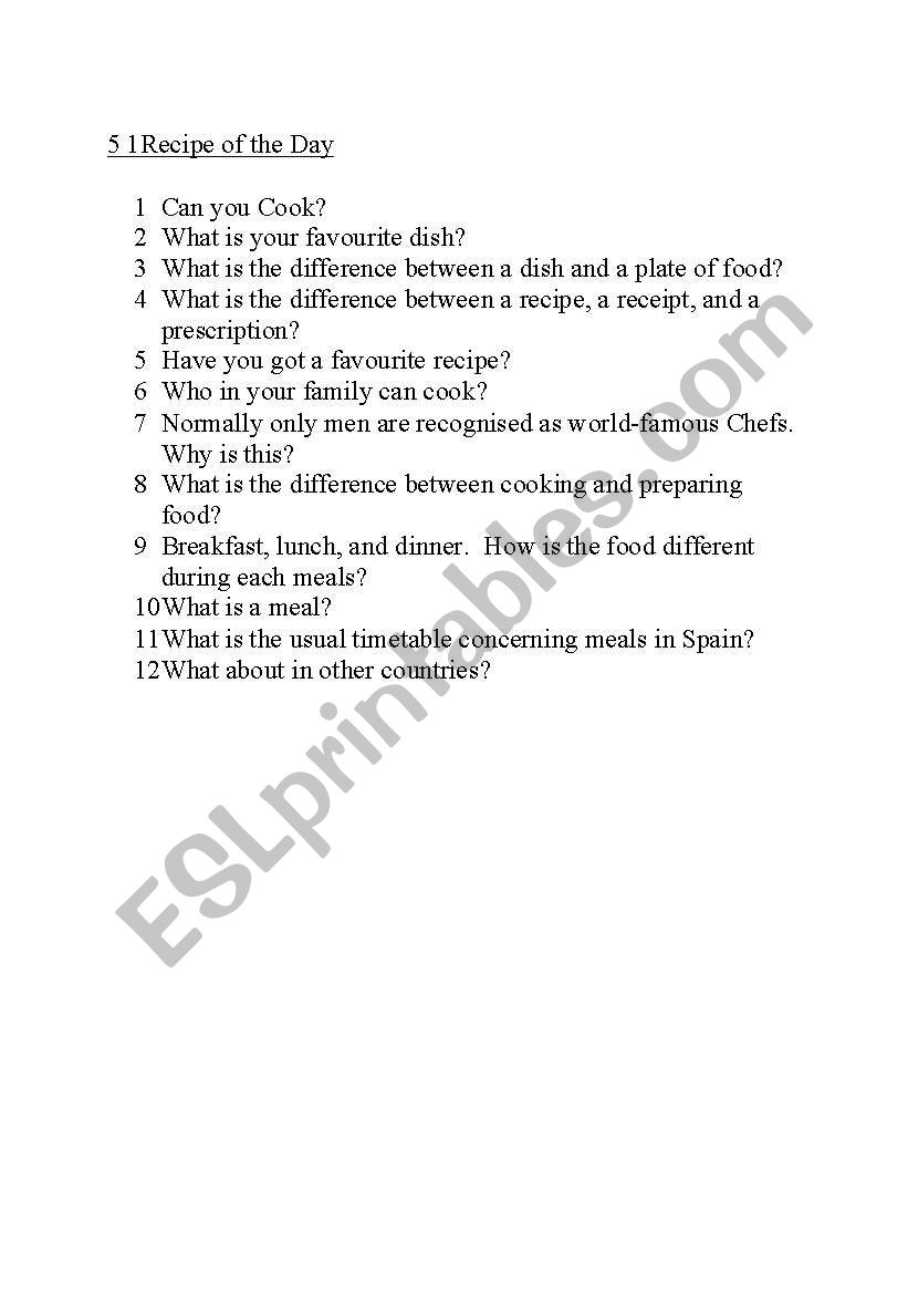 cooking conversation questions