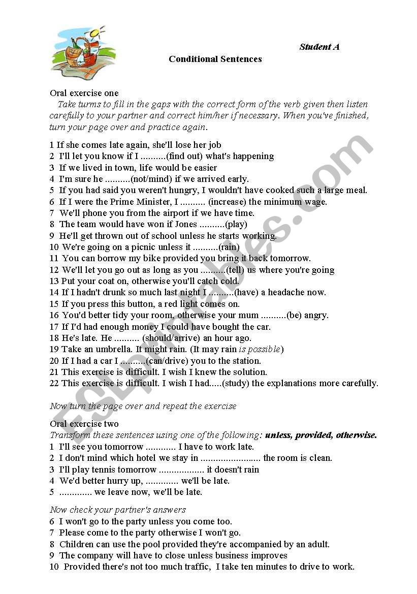 Wed go on a picnic if... worksheet