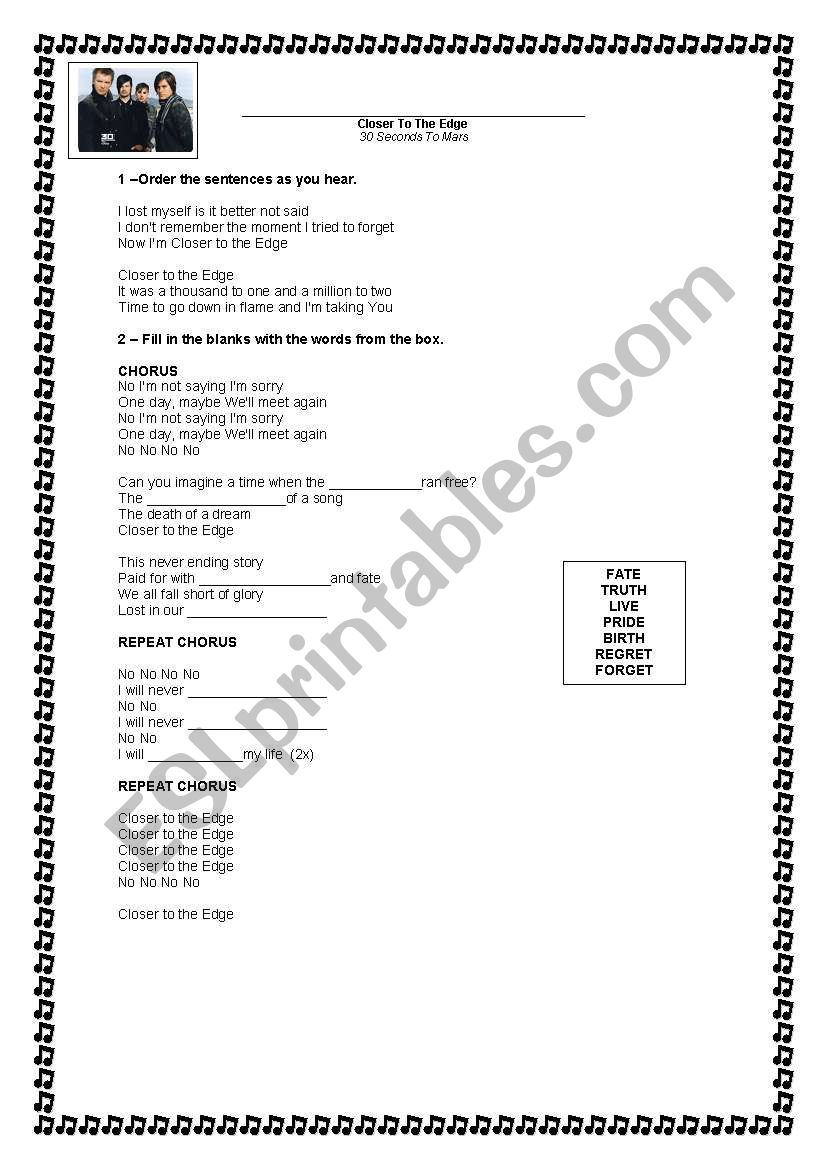 Closer to the edge worksheet