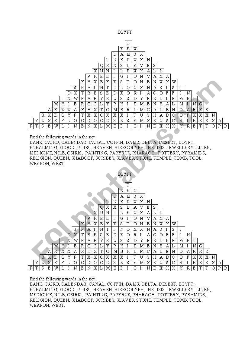 Egypt Word search worksheet