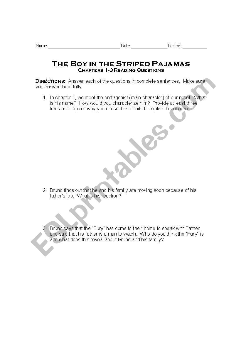 Boy In the Striped Pyjamas worksheet