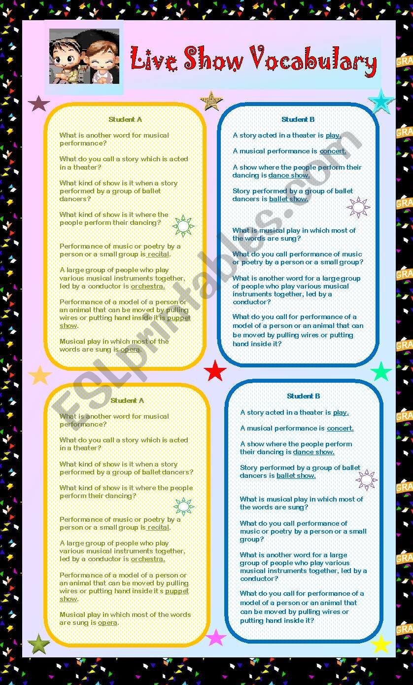 Live Show Vocabulary - Pair Work