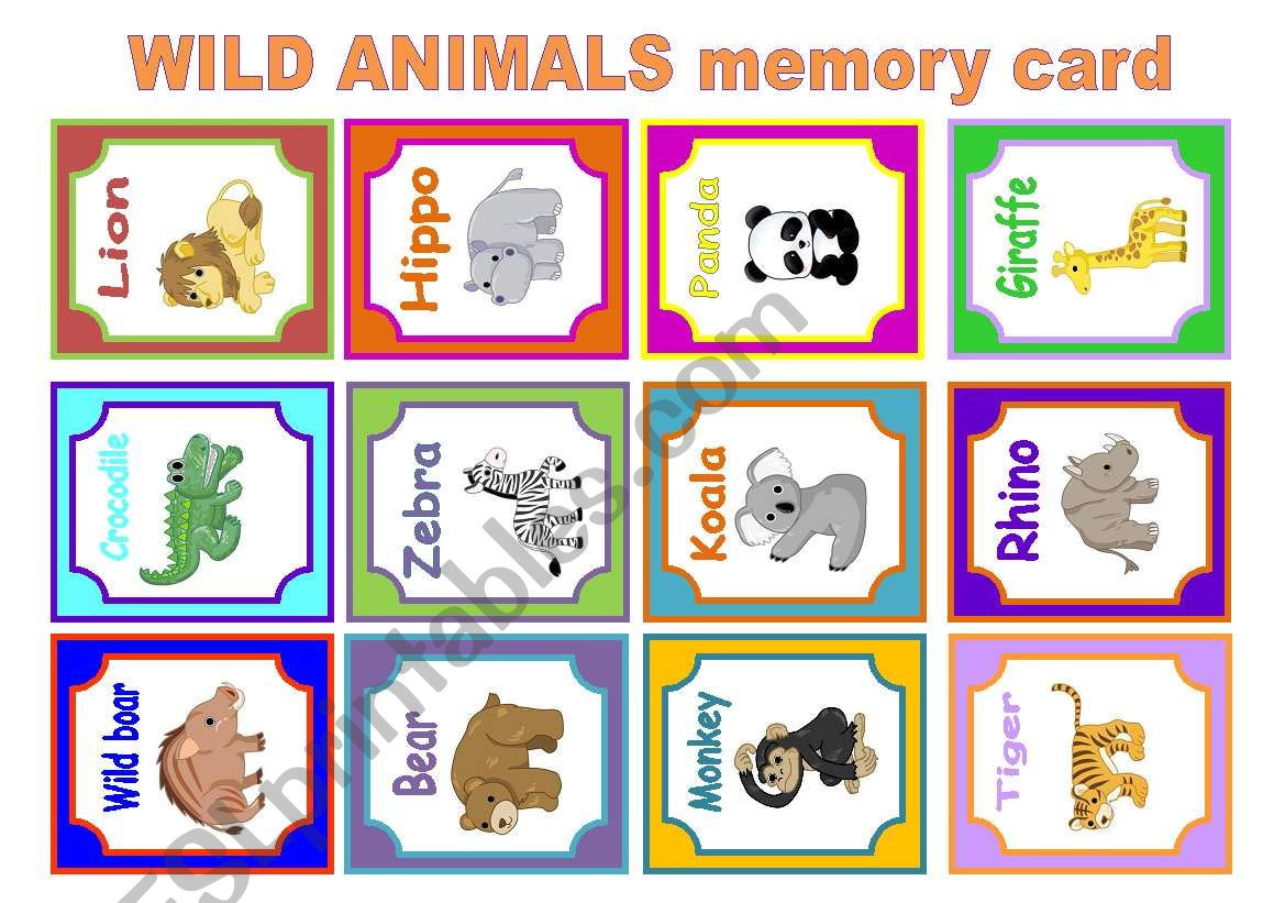WILD ANIMALS MEMORY CARD GAME worksheet