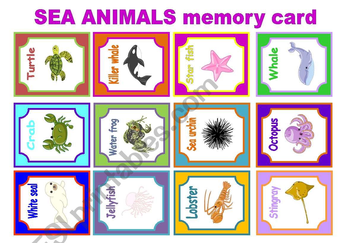 SEA ANIMALS MEMORY CARD  GAME worksheet