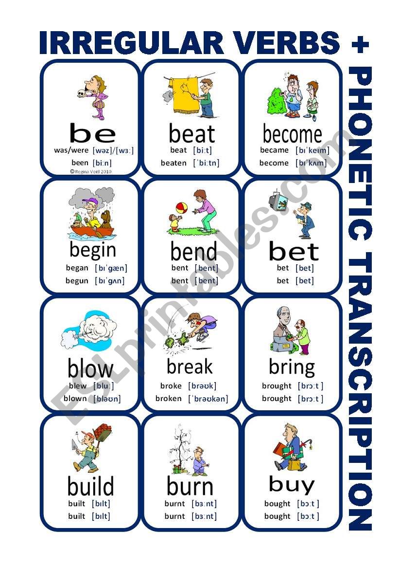 Set1: Irregular verbs cards + phonetic transcription