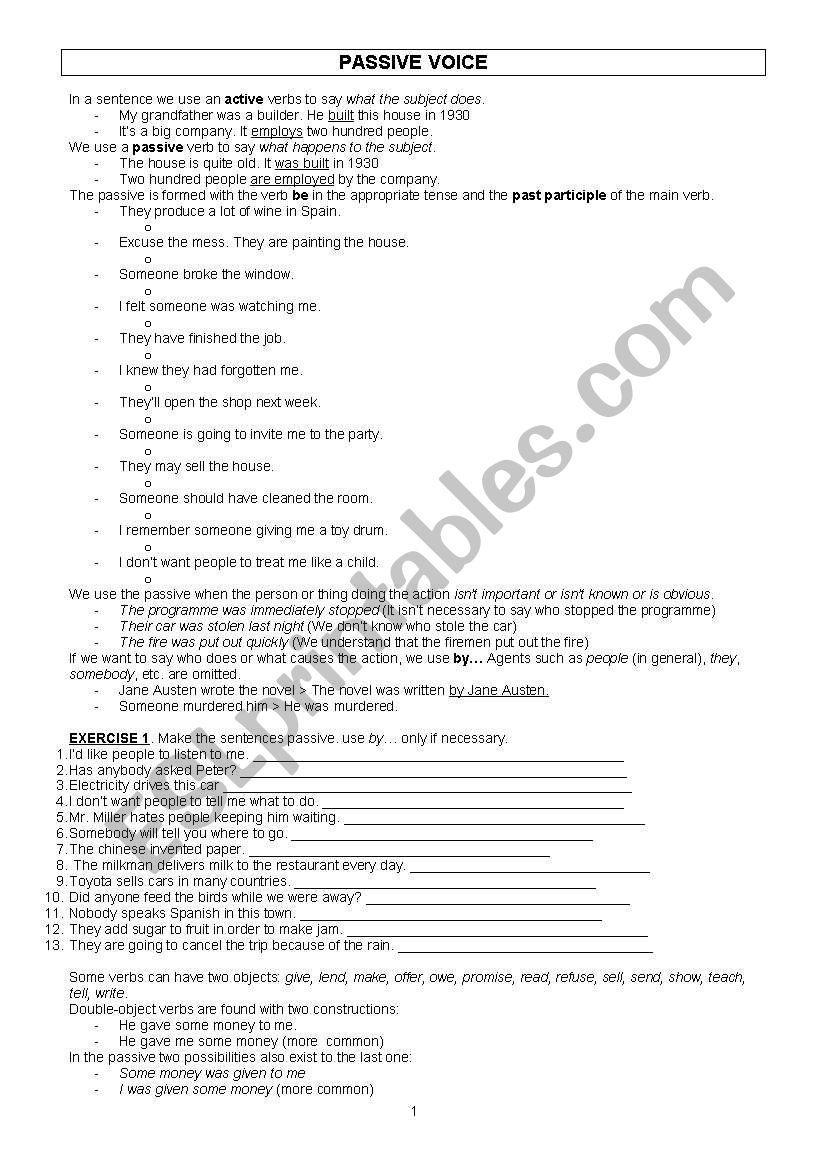 Passive Voice worksheet