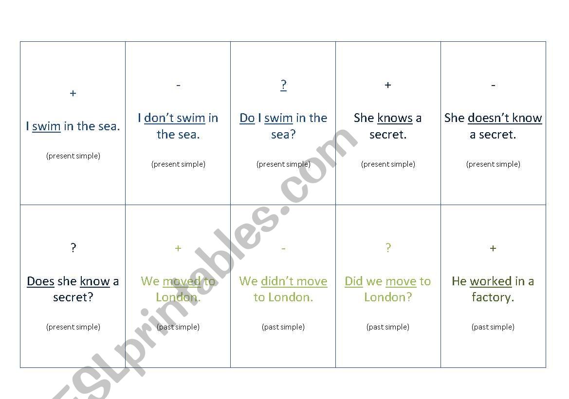 questions and negatives game worksheet